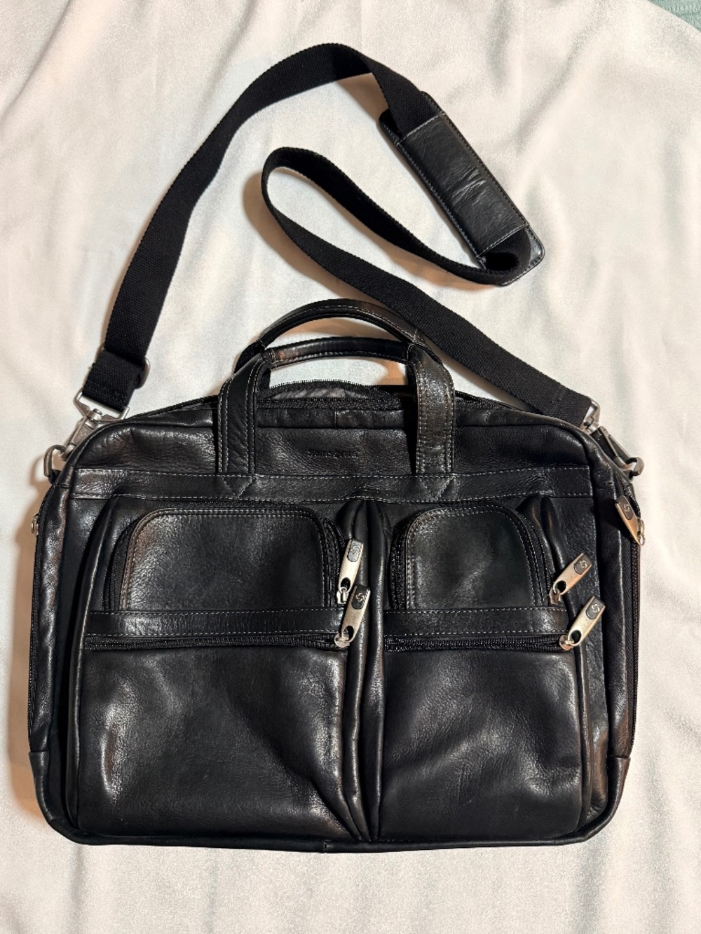Samsonite 924135 Genuine Leather Laptop Briefcase Black Shoulder Bag